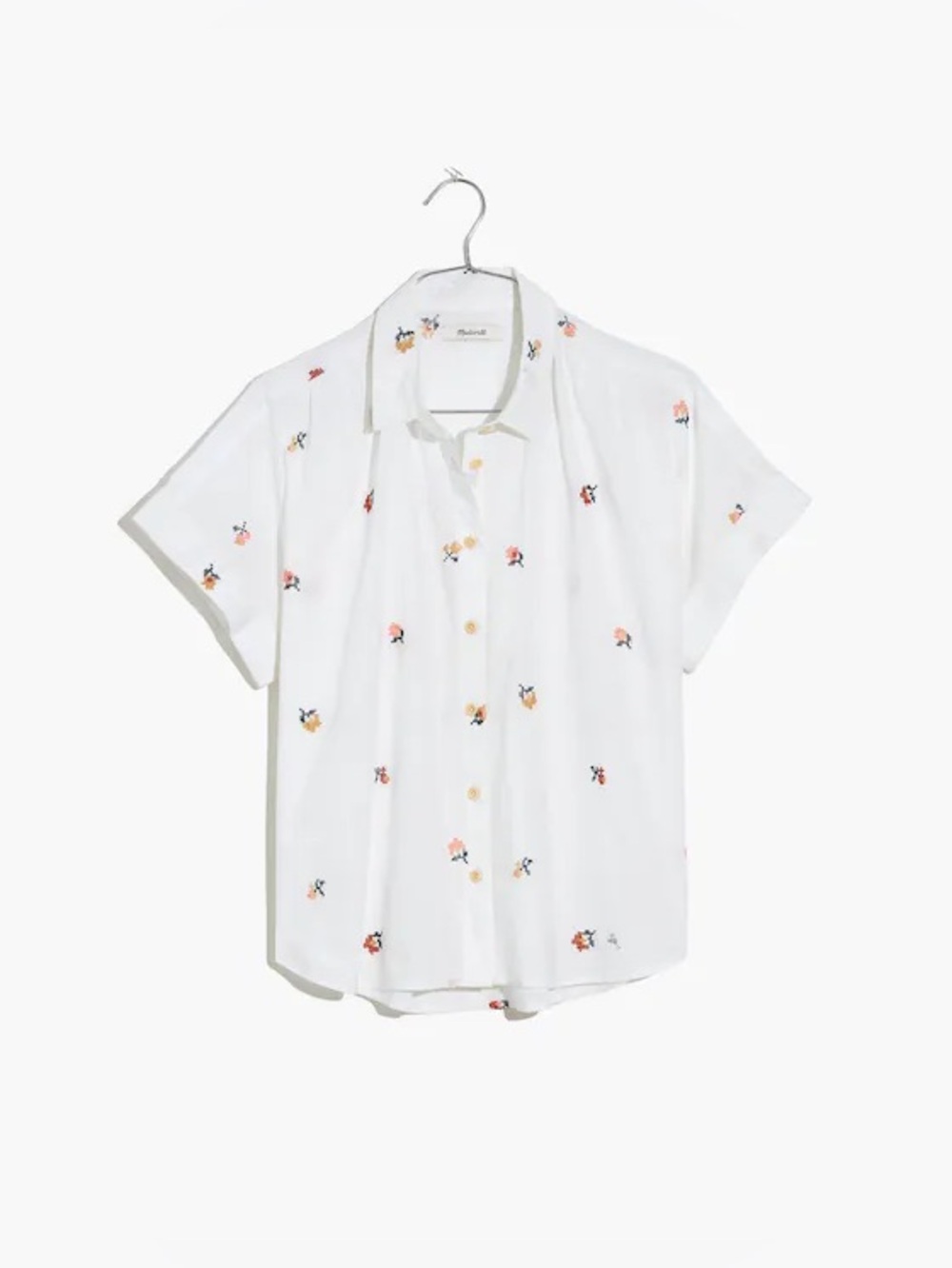 Madewell Button Down Cross-stitch Embroidery Floral Cotton Shirt Small Crop Boxy
